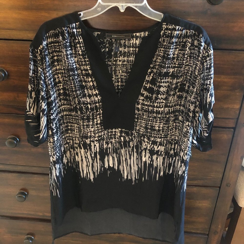BCBG Maternity Silk Blouse White Black Small